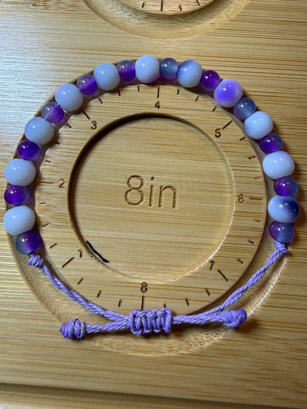 Purple and White Beaded Adjustable Cord Bracelet Purple Lilac Lavender